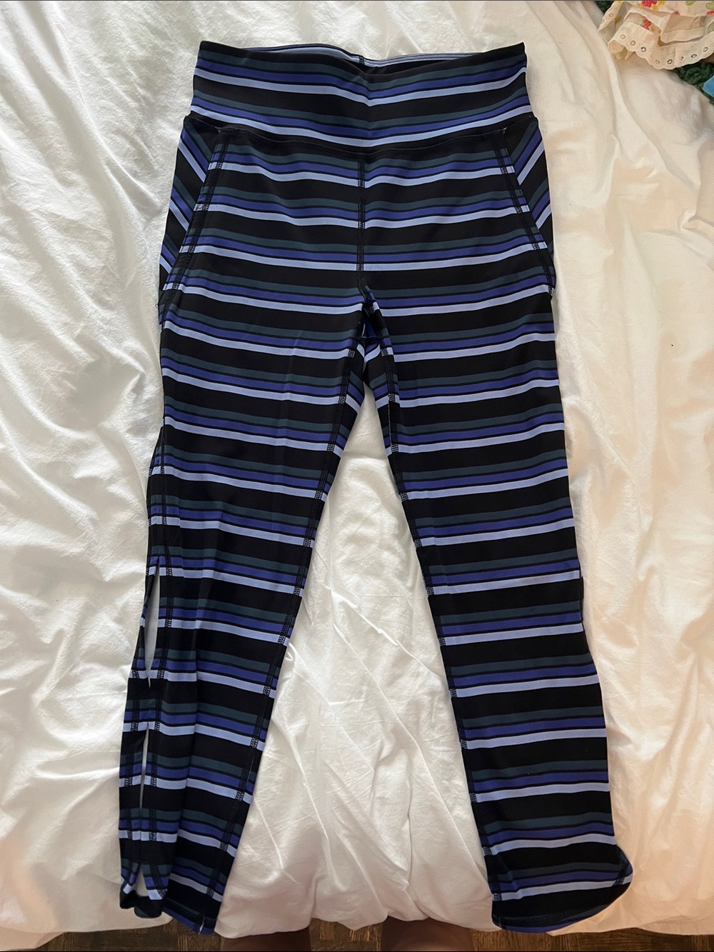 Free People Black and Lavender Striped Leggings